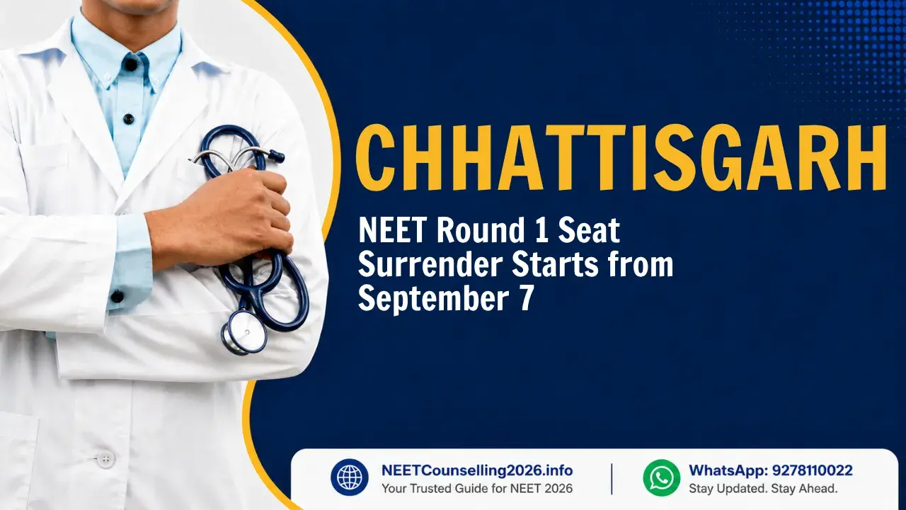 Chhattisgarh NEET Round 1 Seat Surrender Starts from September 7