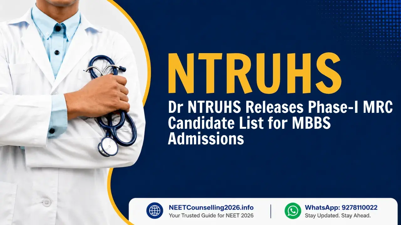 Dr NTRUHS Releases Phase-I MRC Candidate List for MBBS Admissions