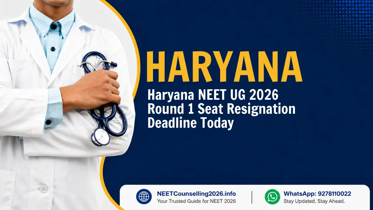 Haryana NEET UG 2026 Round 1 Seat Resignation Deadline Today