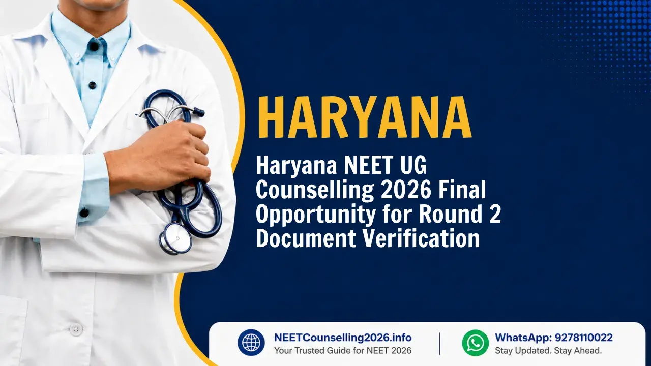 Haryana NEET UG Counselling 2026 Final Opportunity for Round 2 Document Verification