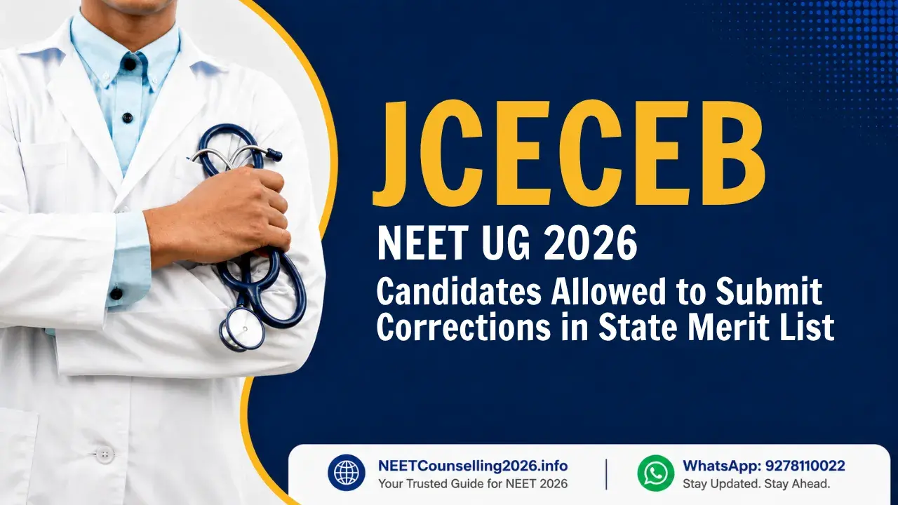 JCECEB NEET UG 2026 Candidates Allowed to Submit Corrections in State Merit List
