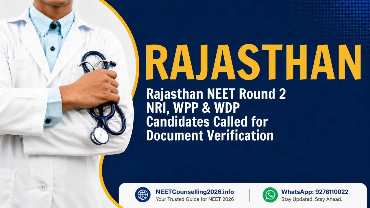 Rajasthan NEET Round 2 NRI, WPP & WDP Candidates Called for Document Verification