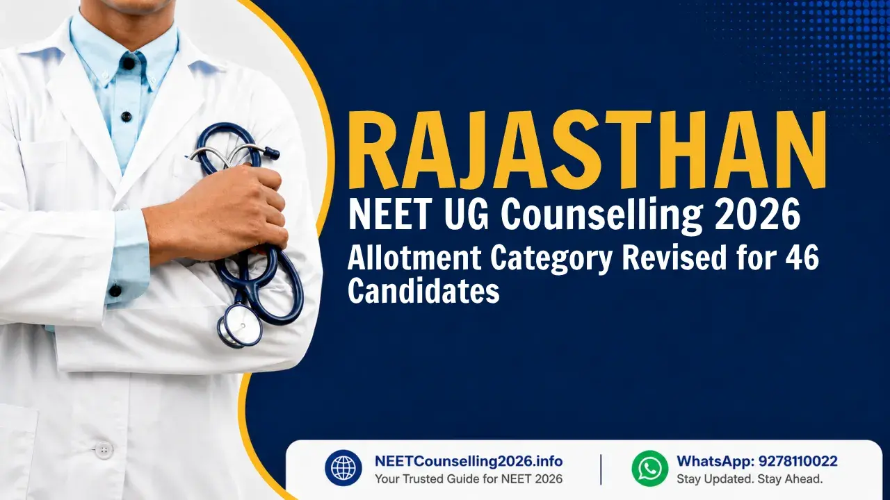 Rajasthan NEET UG Counselling 2026 Allotment Category Revised for 46 Candidates