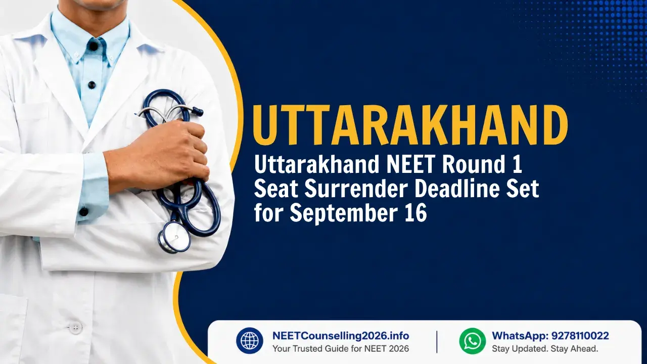 Uttarakhand NEET Round 1 Seat Surrender Deadline Set for September 16